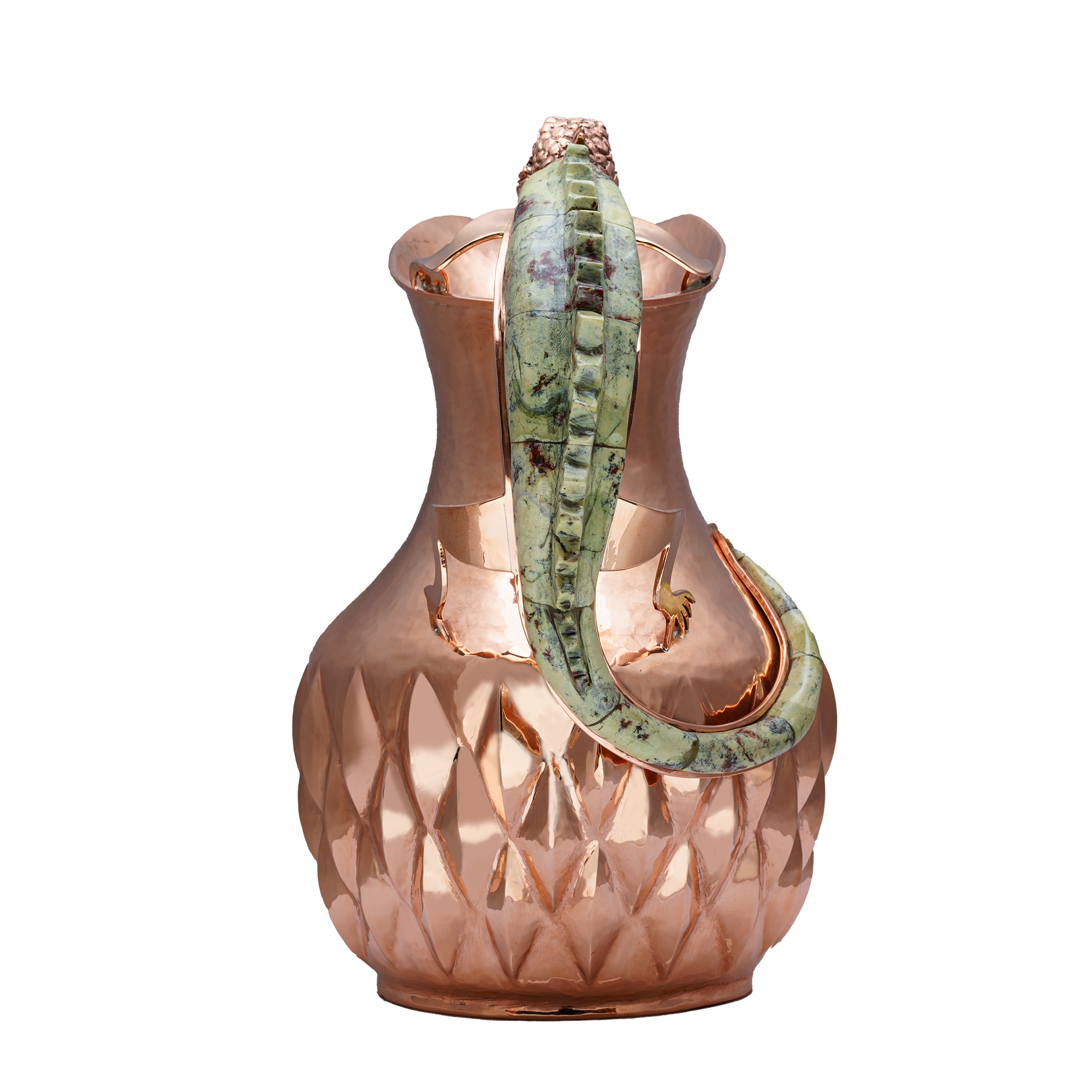 SU.ANG.4032 - LG. Copper Pitcher w/ Stone Iguana Handle, Wide Mouth