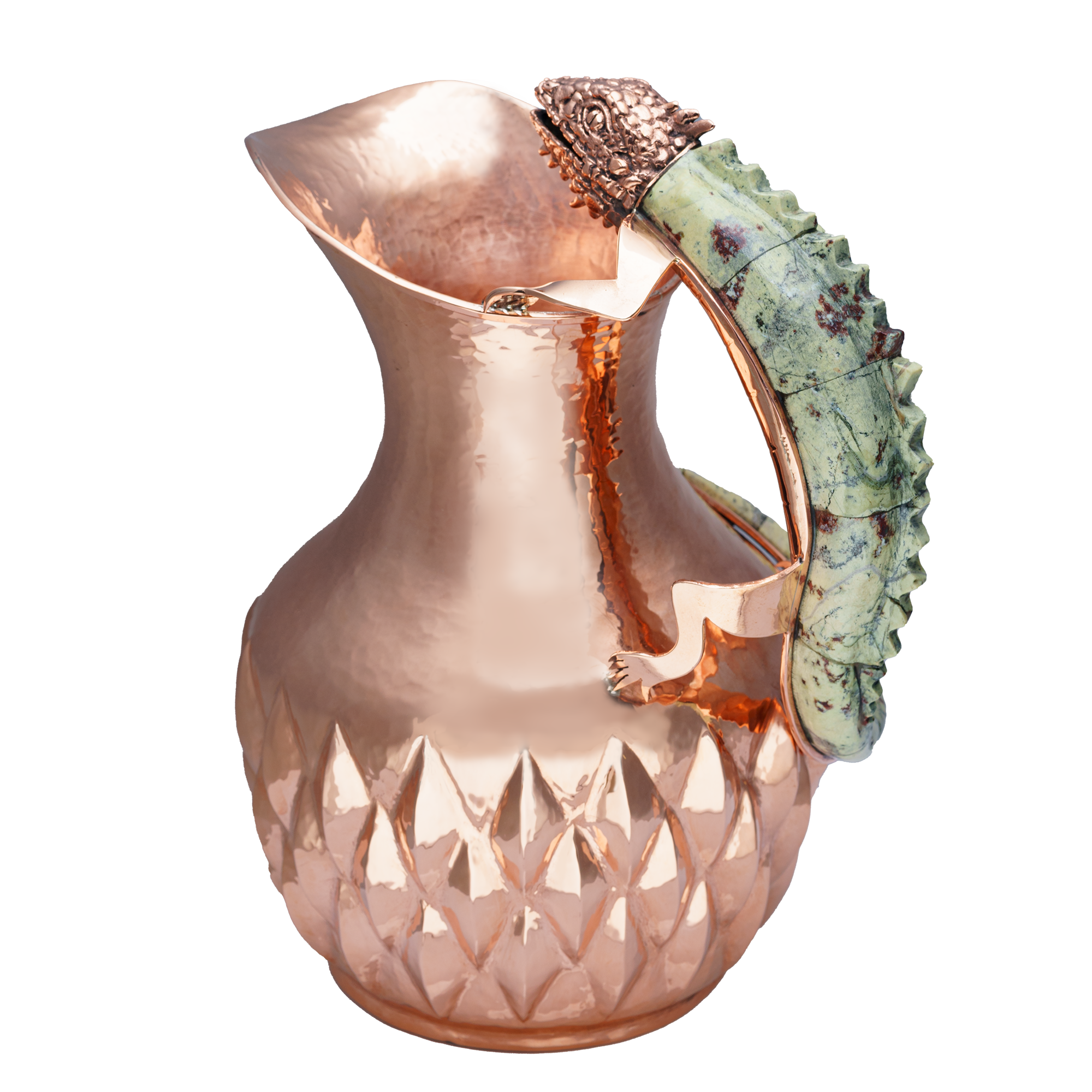 SU.ANG.4032 - LG. Copper Pitcher w/ Stone Iguana Handle, Wide Mouth