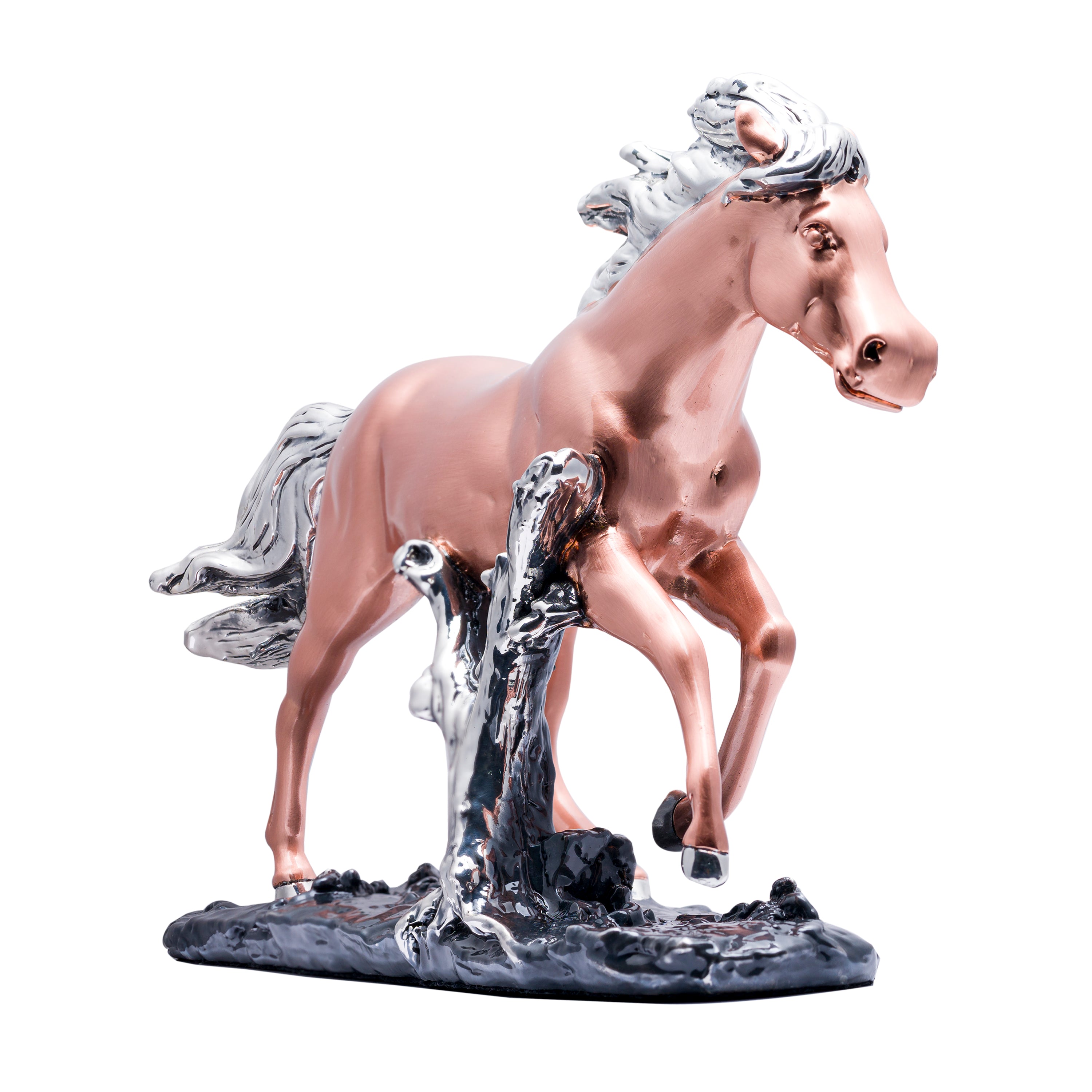SU.SOT.A090 - Silver and Copper Running Horse Sculpture