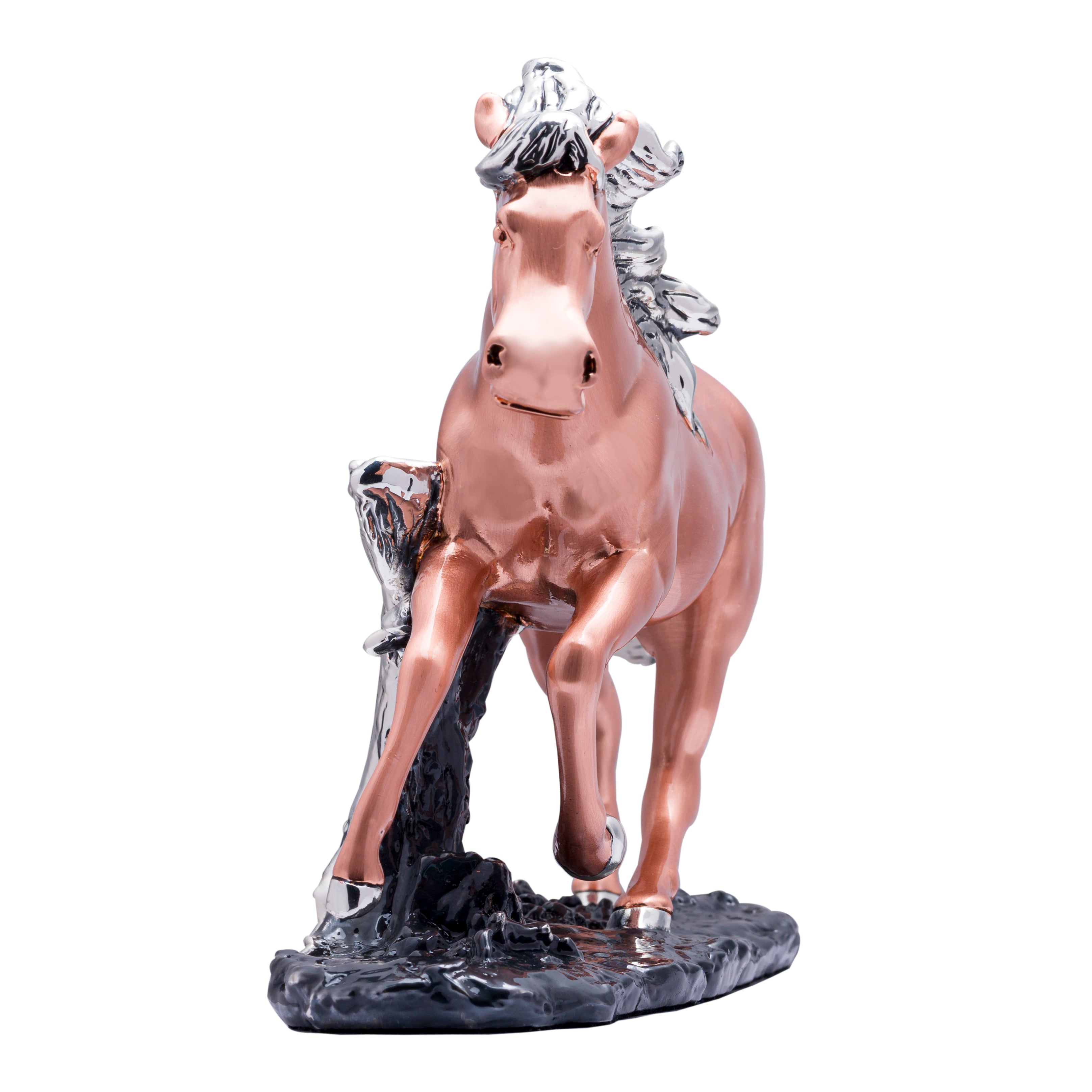 SU.SOT.A090 - Silver and Copper Running Horse Sculpture