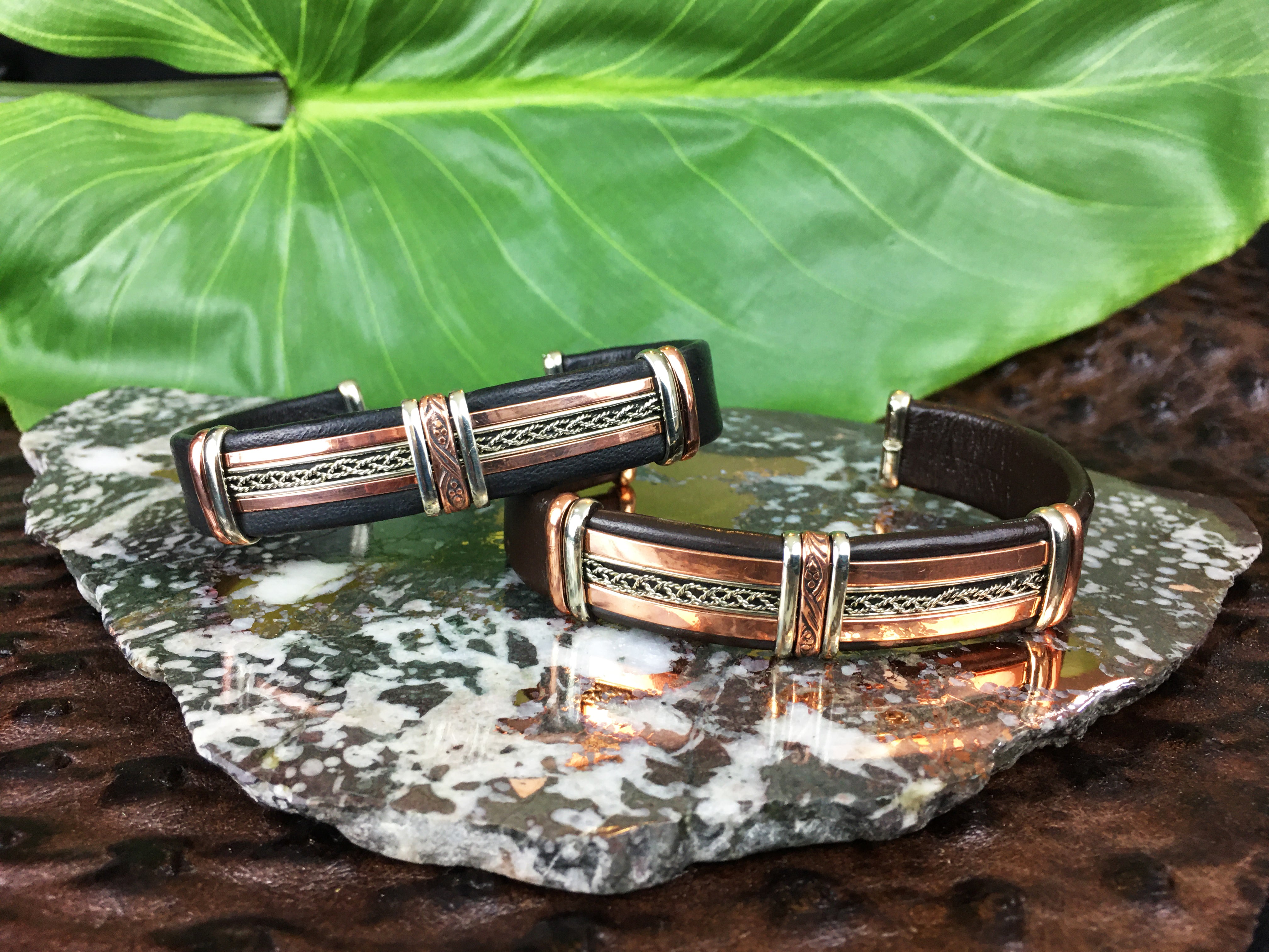 Unique Leather Bracelet Handmade by HPSilver, LLC.