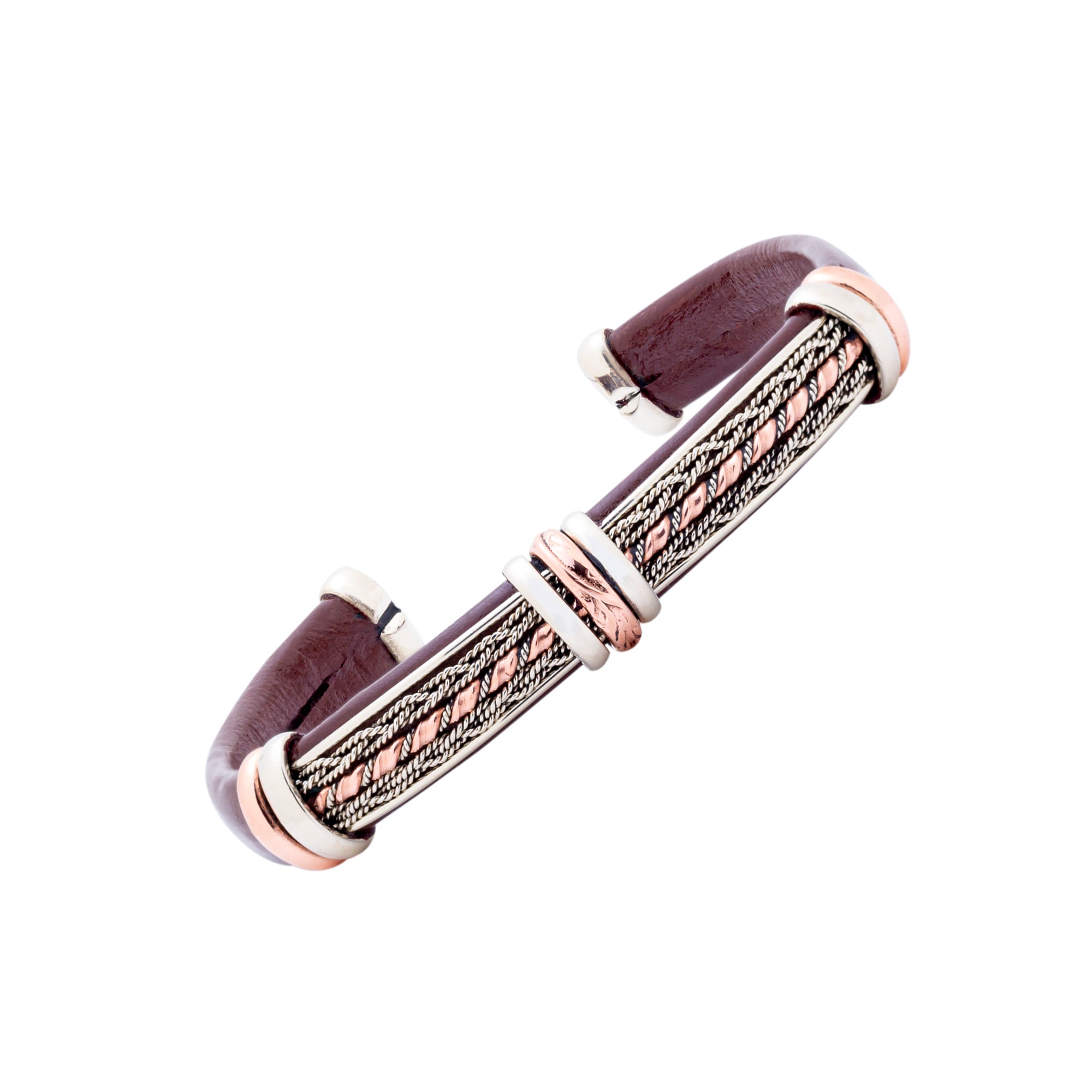 Leather Bracelet BR.ULB.0302 - Brown Leather Cuff Bracelet -Handcrafted by HPSilver, LLC.
