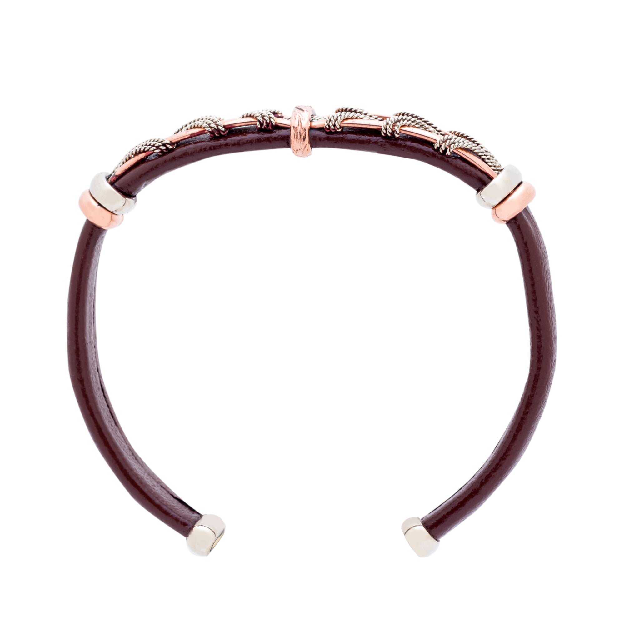 Leather Bracelet BR.ULB.0303 - Brown Leather Cuff Bracelet -Handcrafted by HPSilver, LLC.