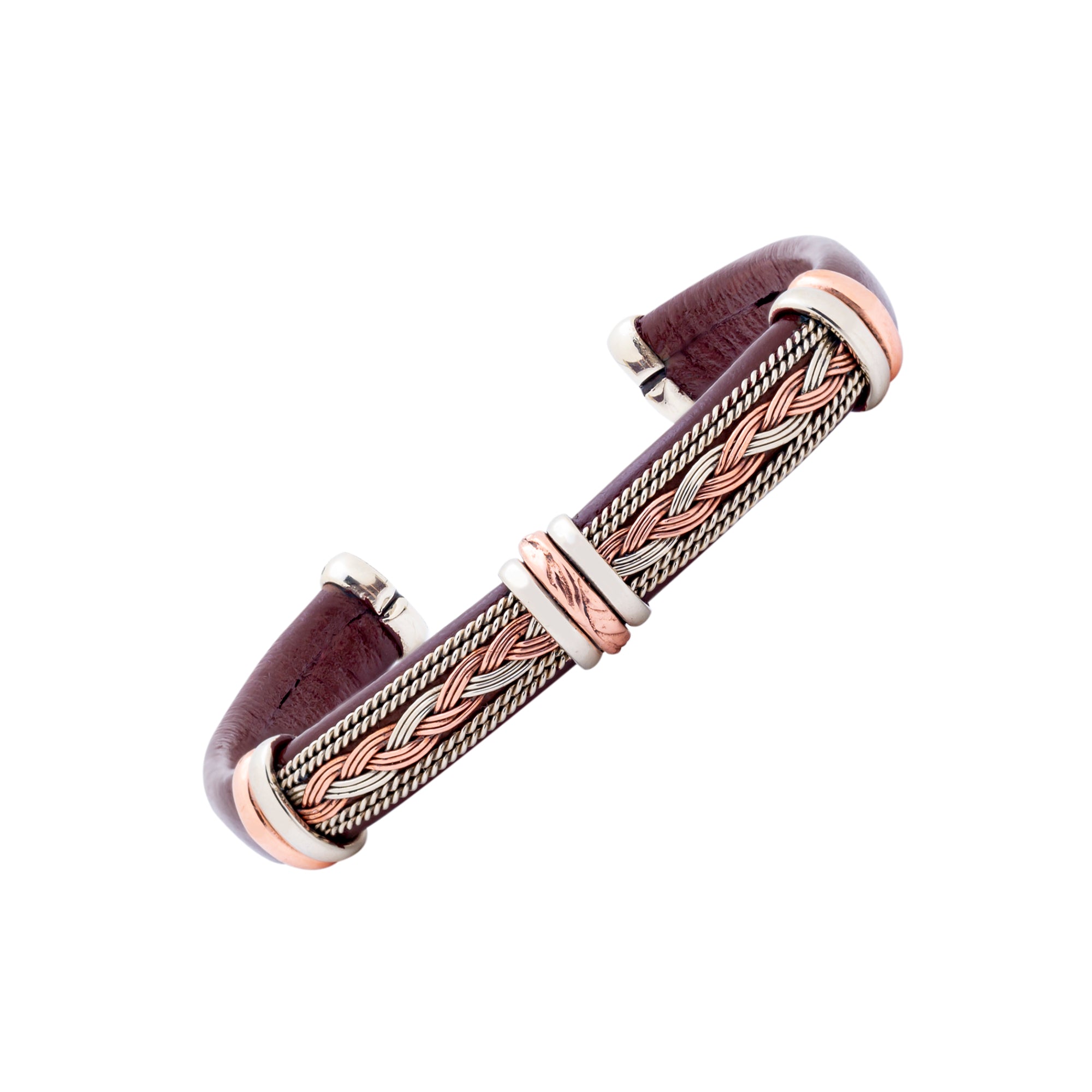 Leather Bracelet BR.ULB.0305 - Brown Leather Cuff Bracelet -Handcrafted by HPSilver, LLC.