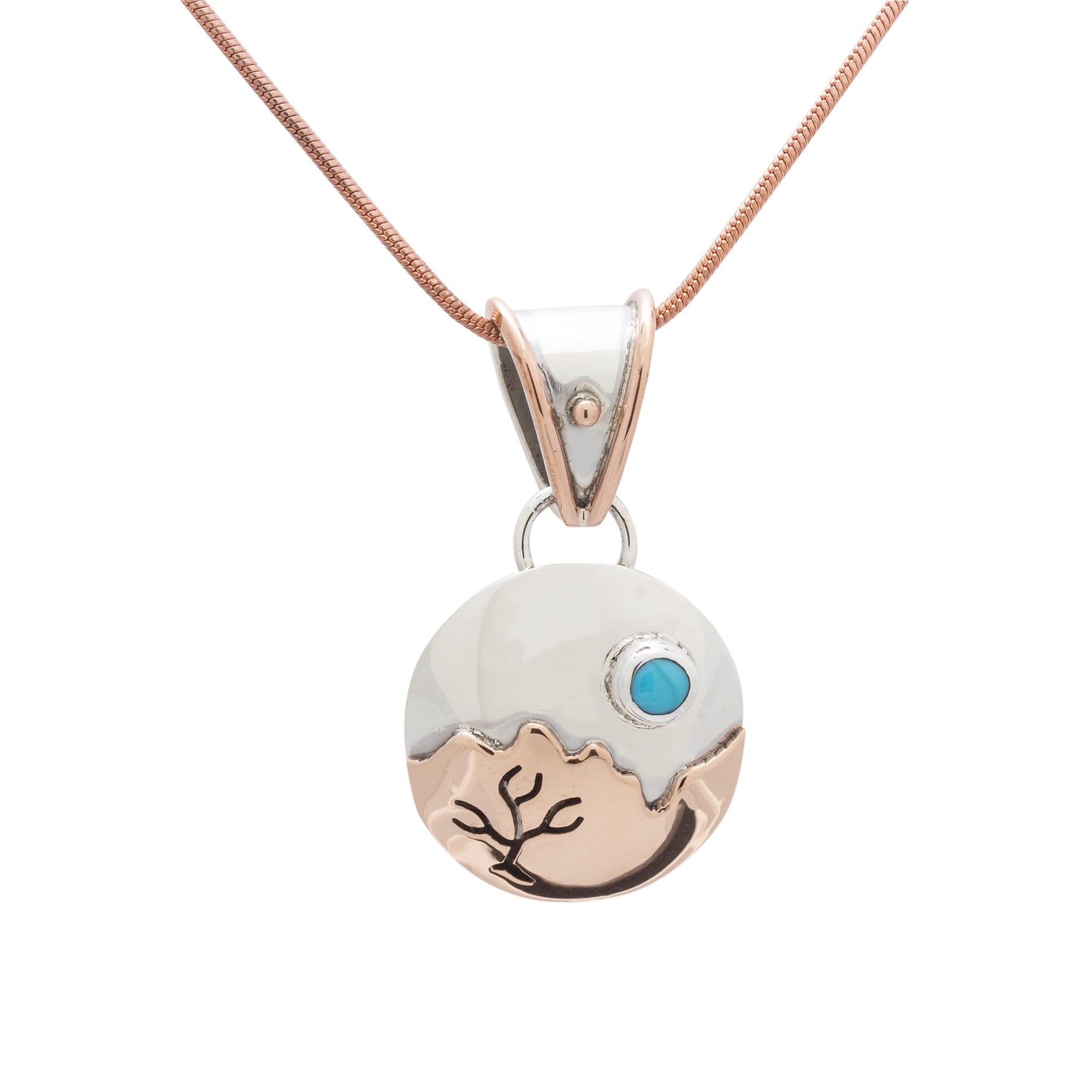 PN.ANG.2108 - Copper Mountain Pendant, Sterling Silver and Copper with Sleeping Beauty Turquoise Pendant - PN.ANG.2108