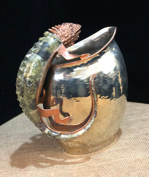 SU.ANG.4075 - Lg Copper & White Copper Pitcher w/ Stone Iguana Handle