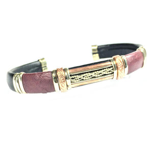 Bracelets Unique Leather Bracelet - HPSilver, Black & Burgundy with Copper, Adjustable Cuff - 1301