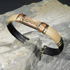 Bracelets Unique Leather Bracelet - HPSilver, Black & Taupe with Copper, Adjustable Cuff - 1309
