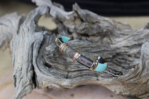 Bracelets Unique Leather Bracelet - HPSilver, Black & Turquoise with Copper, Adjustable Cuff - 0704