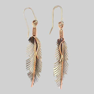 Earrings Sterling Silver Earrings - HPSilver, Sterling Silver and Copper Dangle Feather Earrings ER.VIC.2009