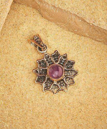 Pendants Sterling Silver Pendant- HPSilver, Sterling Silver and Copper with Amethyst Sunflower Pendant  PN.ANG.2110