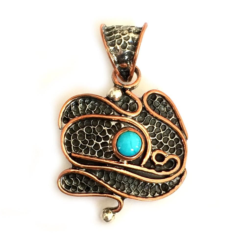 Pendants Sterling Silver Pendant- HPSilver, Sterling Silver and Copper with Turquoise Crest Pendant PN.VIC.2064