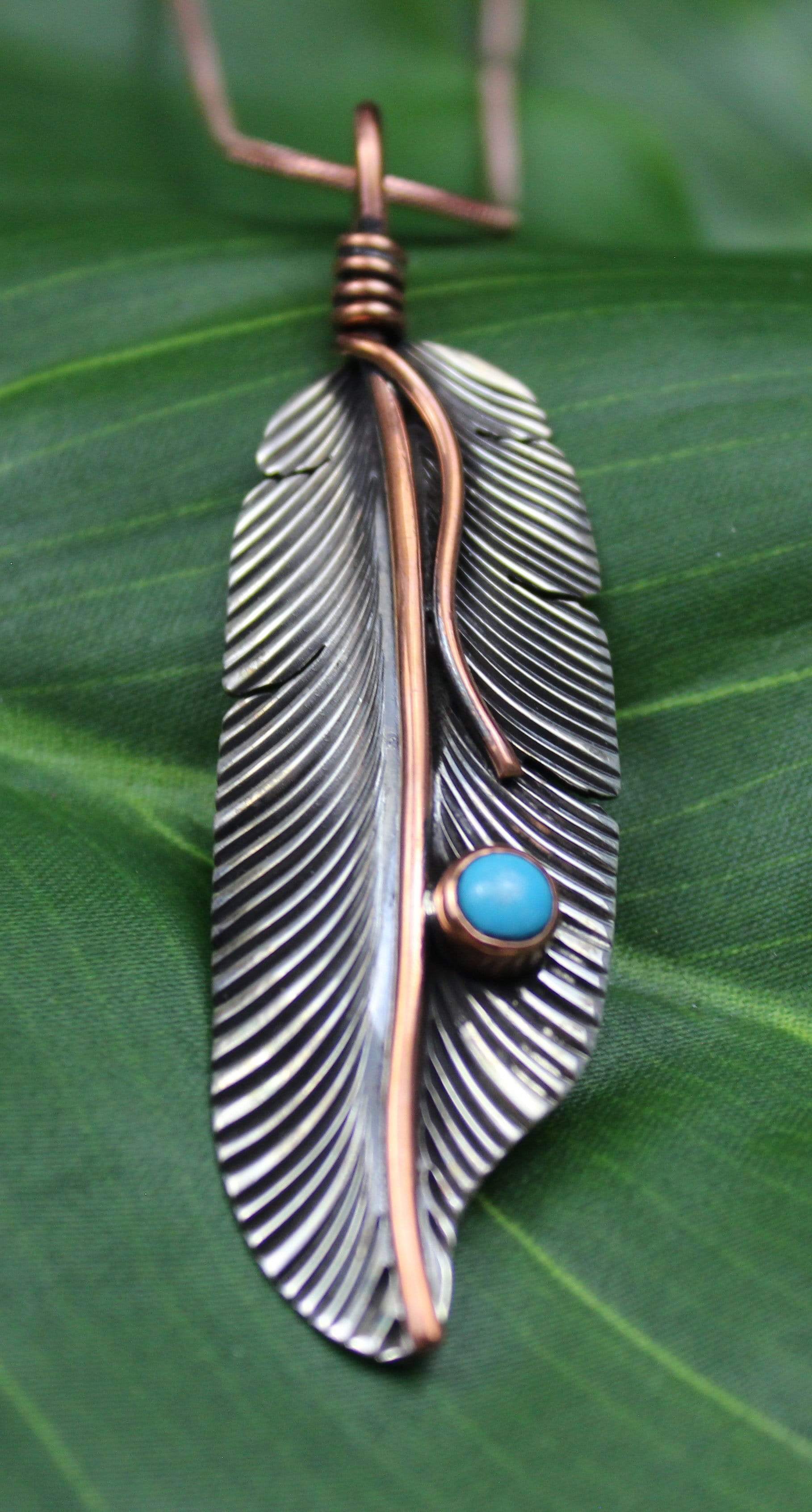 Pendants Sterling Silver Pendant - HPSilver, Sterling Silver and Copper with Turquoise Liberty Feather Pendant  PN.VIC.2056