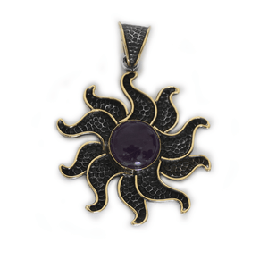 Pendants Sterling Silver Pendant - HPSilver, Sterling Silver and rare Yellow Copper with Amethyst Pendant PN.ANG.3108